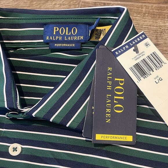Polo Ralph Lauren Polo Shirt Mens L. Performance Green Black Striped Pony NWT - Picture 5 of 8